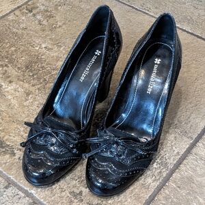 Naturalizer Black Patent and Suede Chunky Heels Size 5 Black